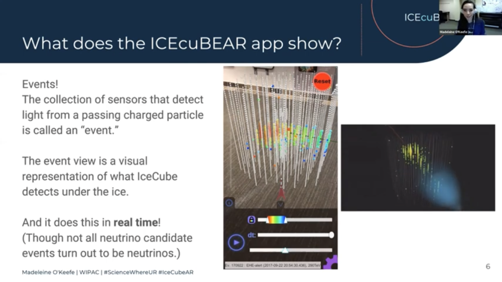 A screenshot from a PowerPoint presentation explaining the IceCubeAR app.