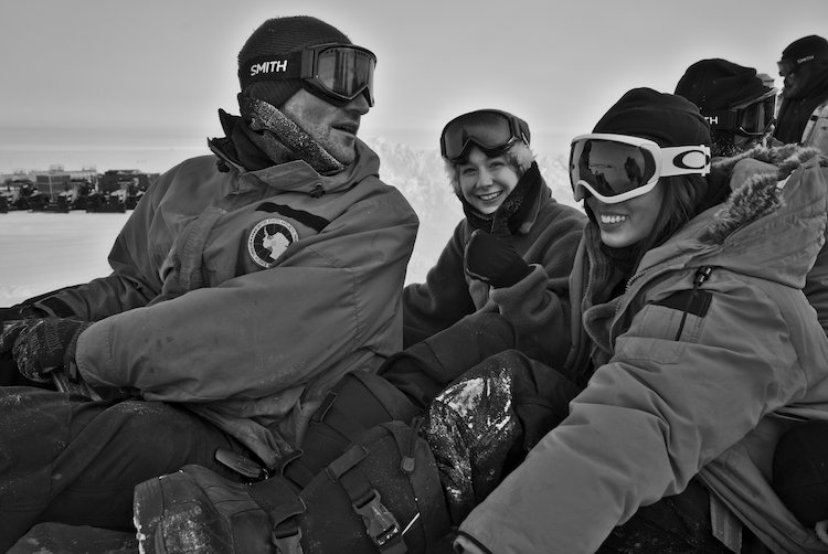 Black and white photo of bobsled group