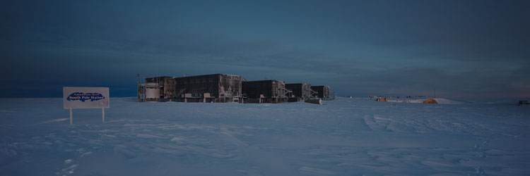 South Pole station lit by a bright moon