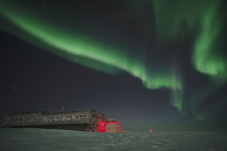 aurora streaks over South Pole station