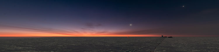 panoramic view of early sunrise at Sout Pole