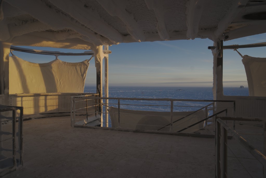 Looking out from South Pole station at early sunrise