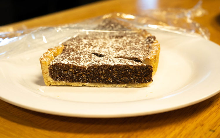 Close-up of slices of chocolate tart on a plate