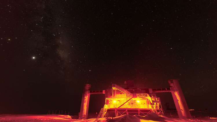 ICL with outdoor lights on, dark starry sky above