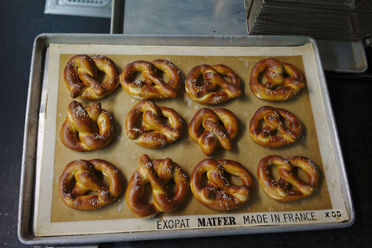 Pan of baked pretzels