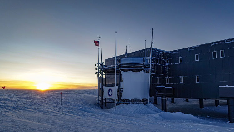 Sunset, outside the South Pole station.