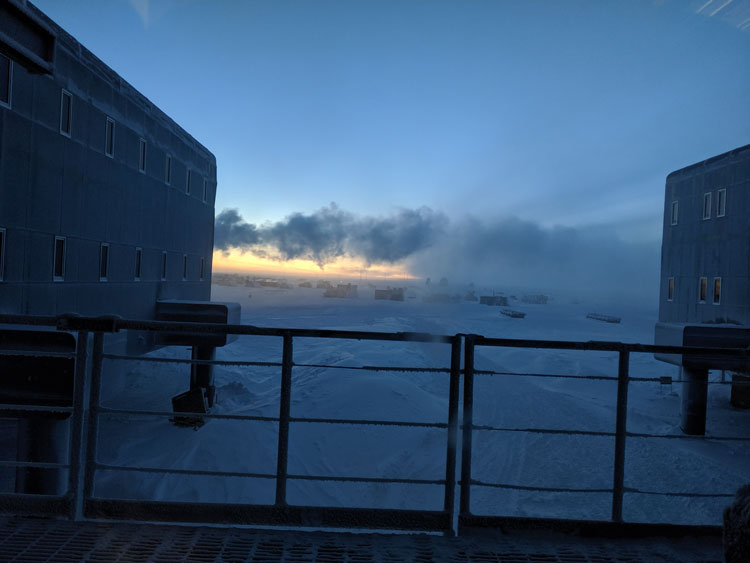 Twilight view behind South Pole station