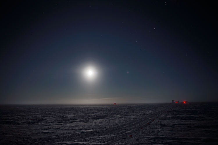 Bright moon in sky over Dark Sector at the South Pole