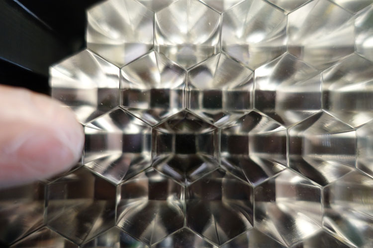 Close-up of hexagonal array of optical cones