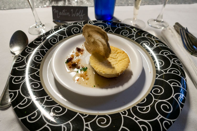 Close-up on plate, one of nine courses in midwinter meal.
