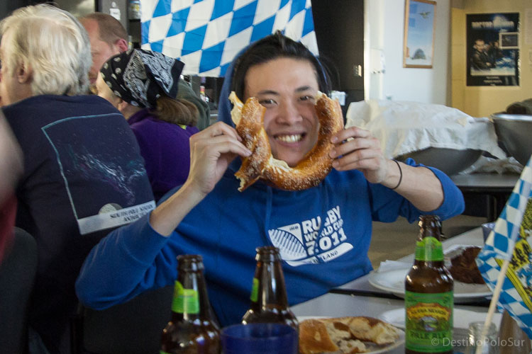 Celebrating Oktoberfest with giant pretzels. 