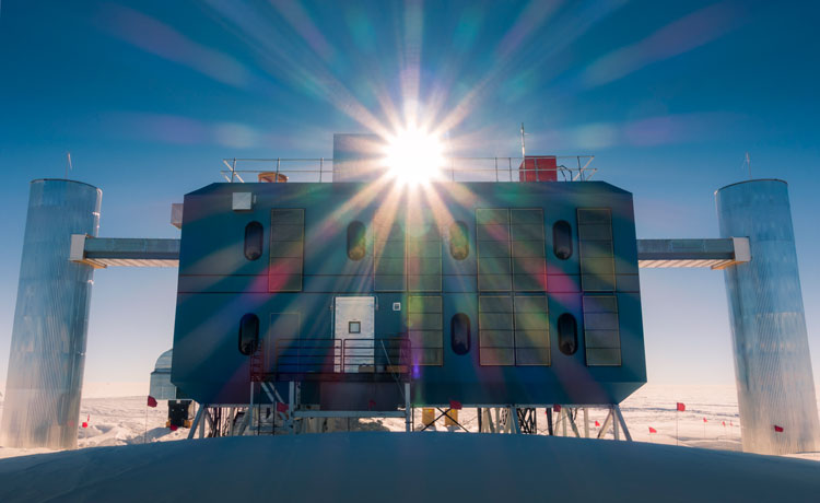 Bright sun over roof of IceCube Lab