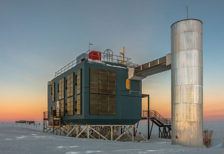 IceCube Lab at twilight, horizon orange