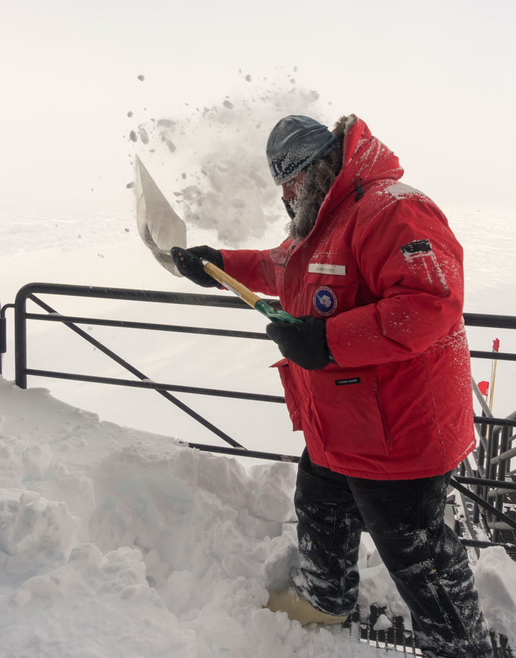 Shoveling snow at the South Pole