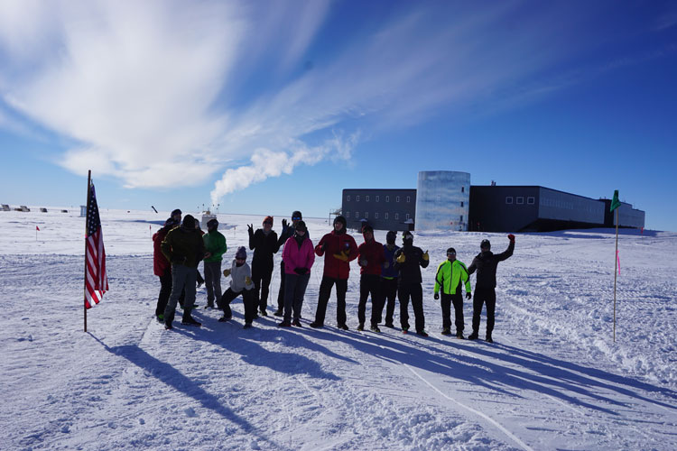 Group of runners before marathon at South Pole