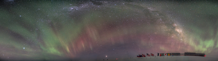 Panorama of auroras at the South Pole