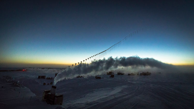 Time-lapse image of NOAA weather balloon launch at South Pole.