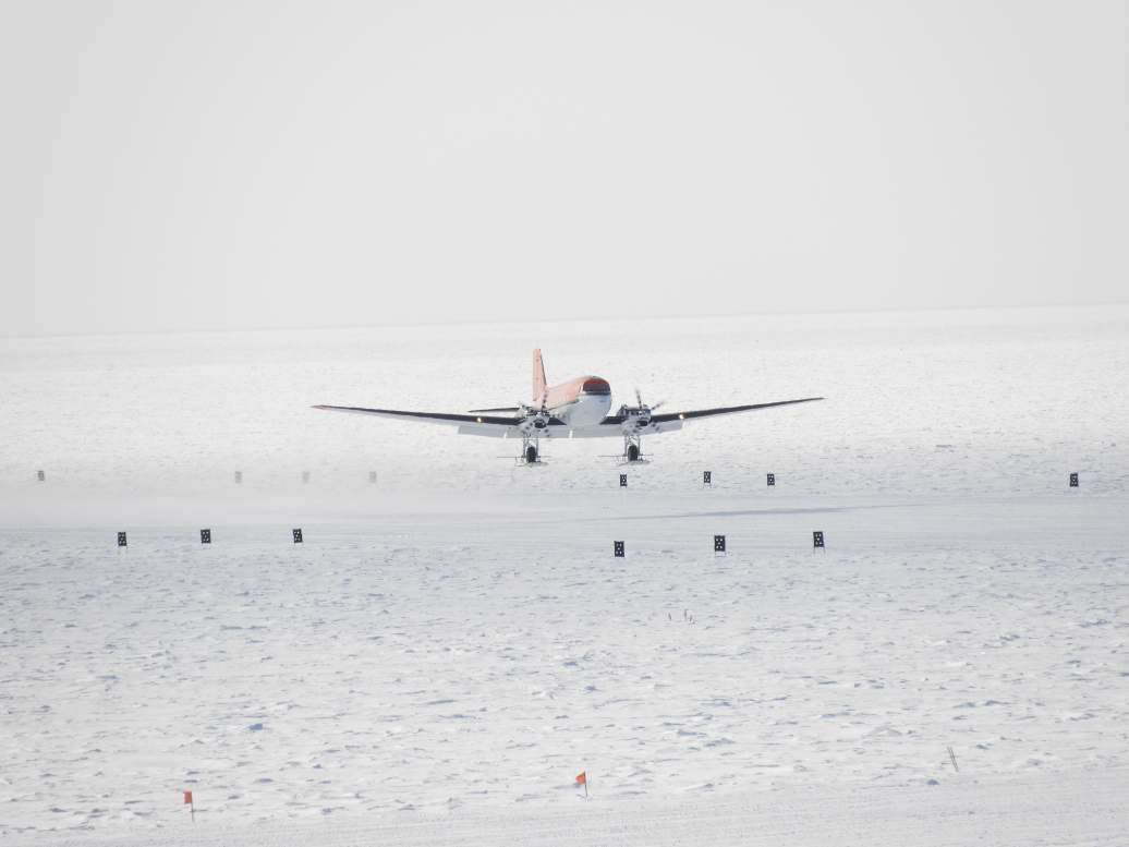 Basler plane landing on the ice at South Pole