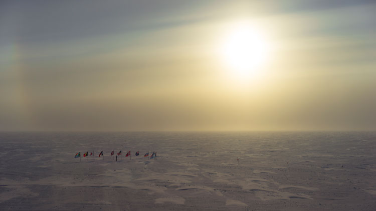 Low sun over ceremonial South Pole