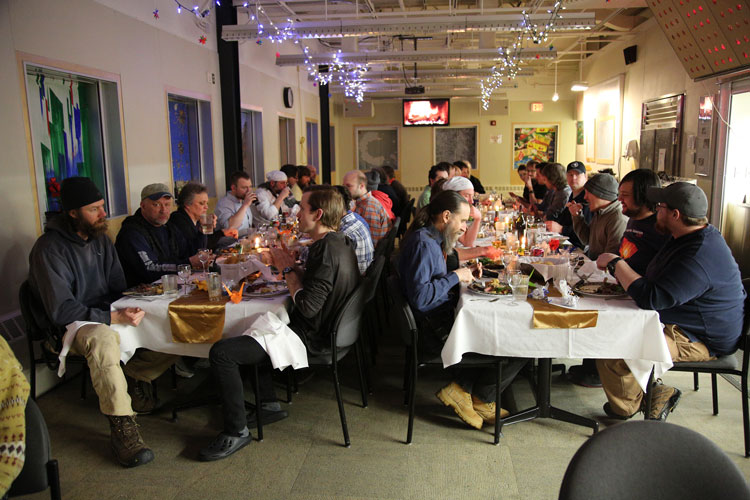 South Pole station personnel gathered for midwinter dinner