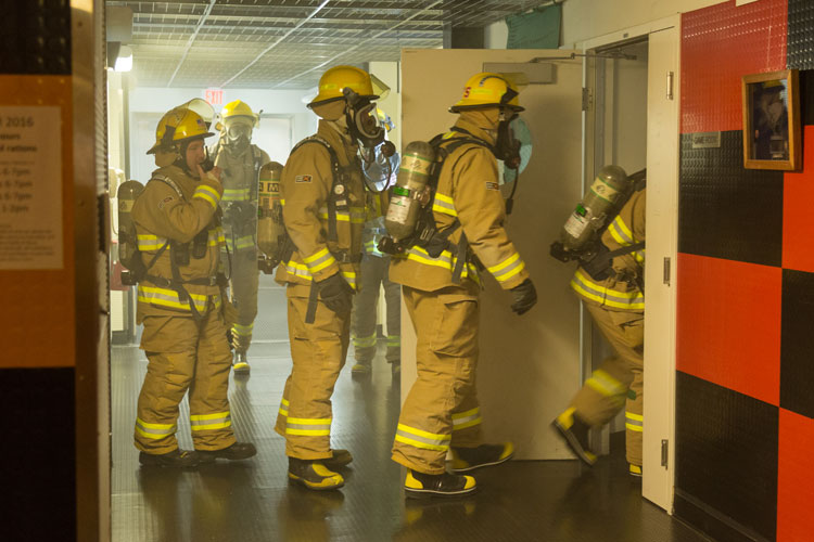 Firefighter team performing a rescue drill at the South Pole station