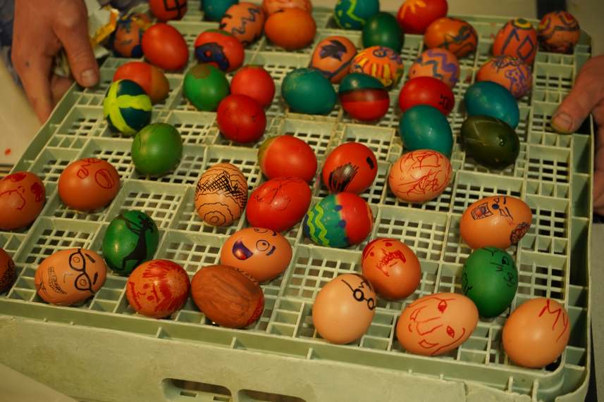 Tray of decorated easter eggs