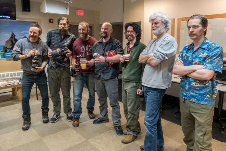 Winners of facial hair contest at South Pole station