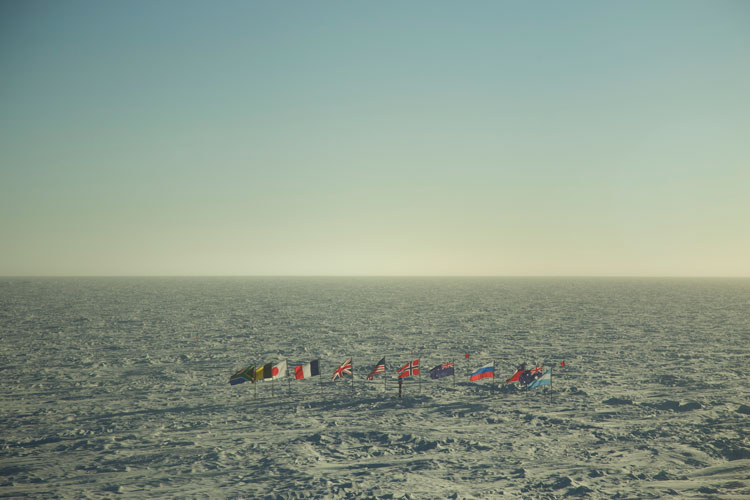 Flags around ceremonial South Pole