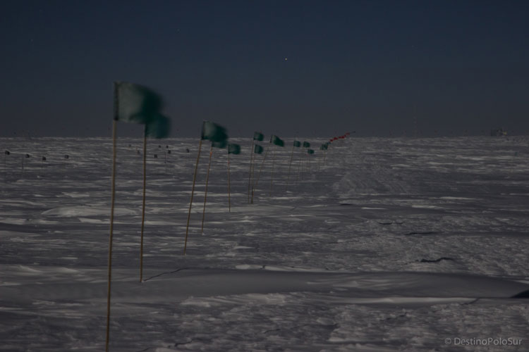 Sea of white and flags, the guide between stations in the South Pole. 