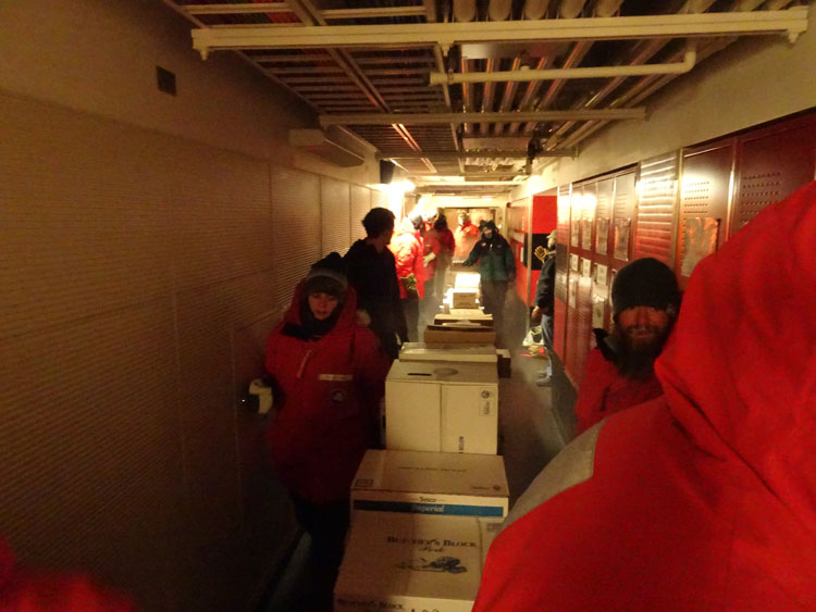 Moving food supplies through hallway