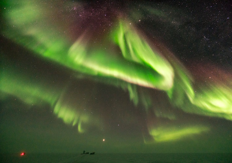 South Pole sky full of auroras