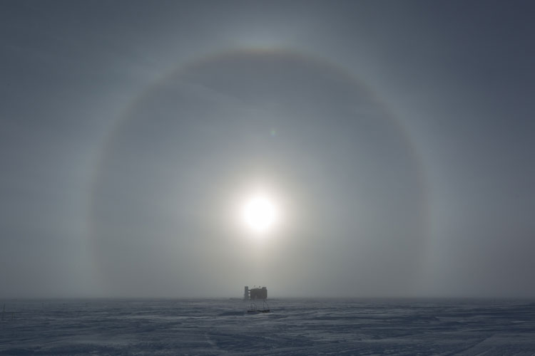 Sun halo over IceCube Lab at the South Pole