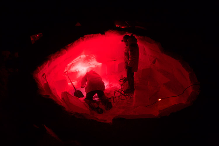 Making an igloo in the dark at the South Pole