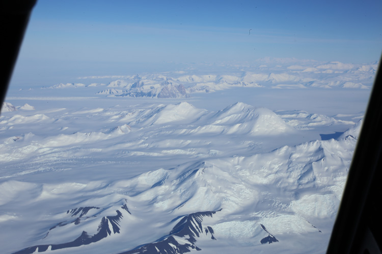 View of Antarctic mountains from plane