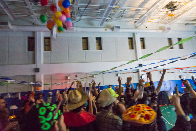 New Year's Eve party in gym of South Pole station