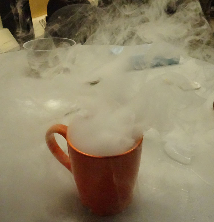 Smoke from liquid nitrogen in a mug