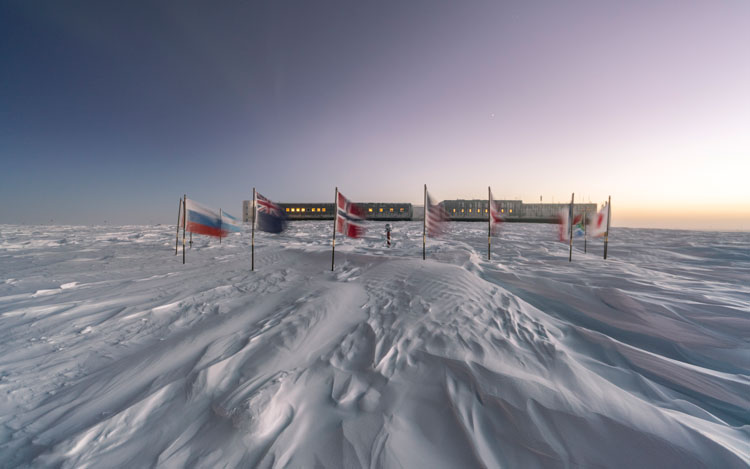 Same shot of ceremonial South Pole (as above) but without the person lying down.