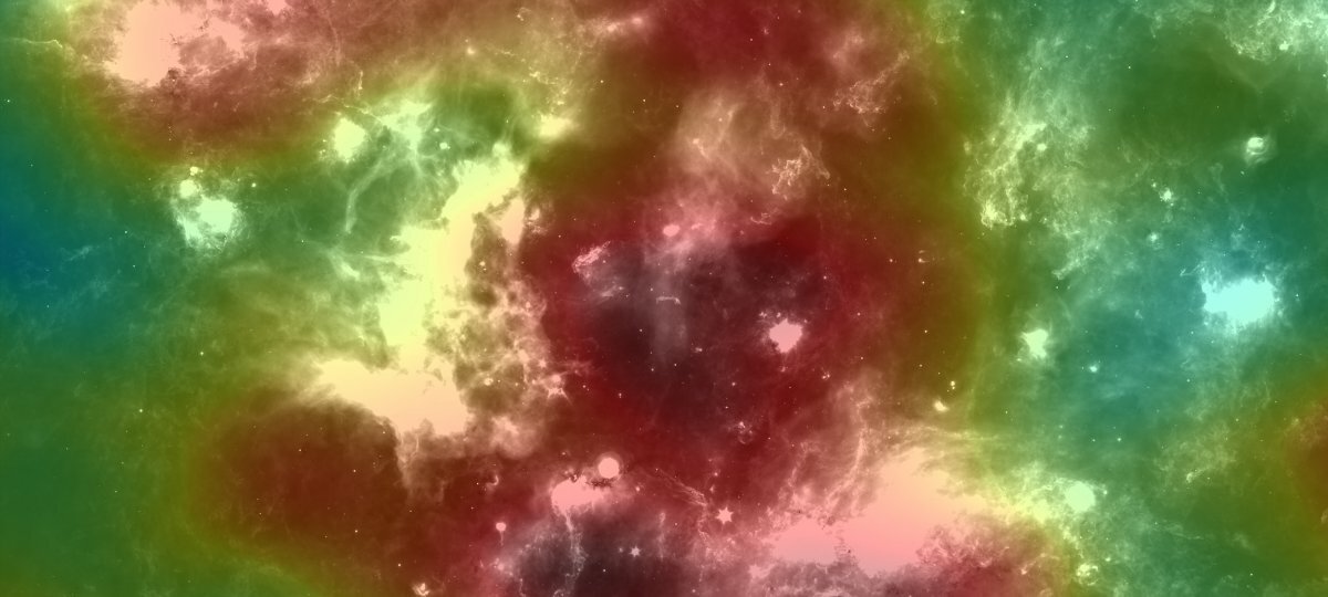 A green, yellow, and red image of the Cocoon region