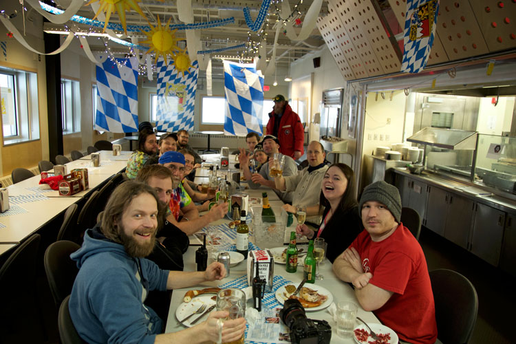 South Pole station enjoying Oktoberfest meal