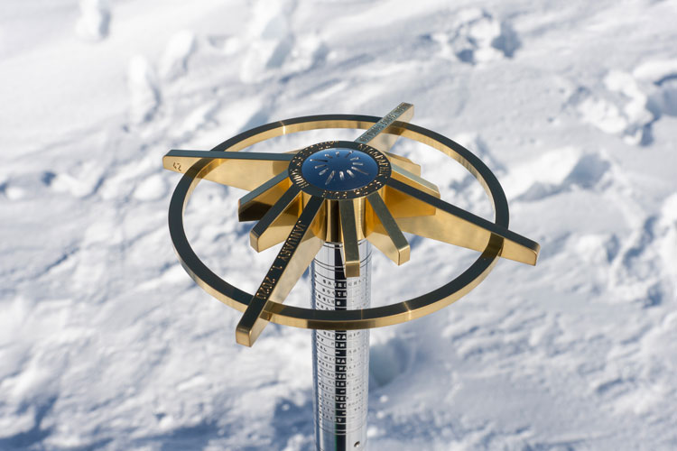Old geographic South Pole marker for 2020, top view
