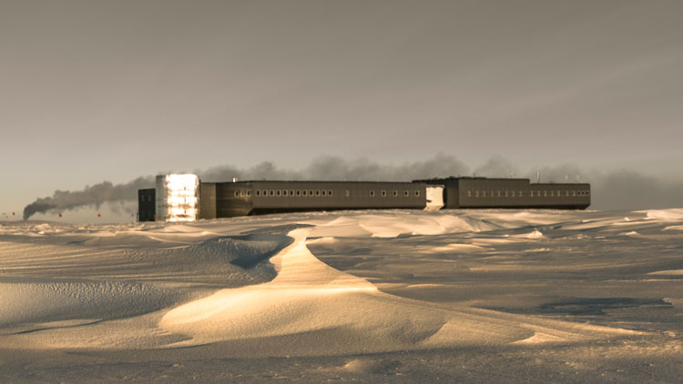 South Pole station in sunlight