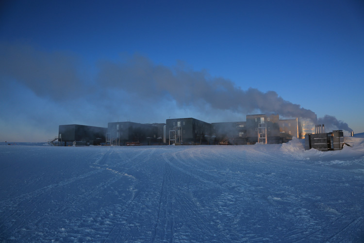 South Pole station at twilight