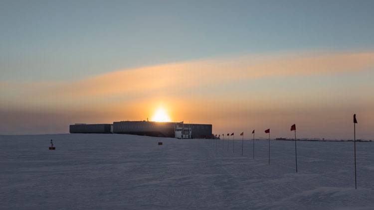 South Pole stations at sunset