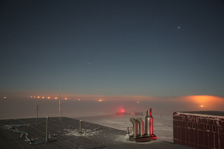 South Pole taxiway lit up in winter