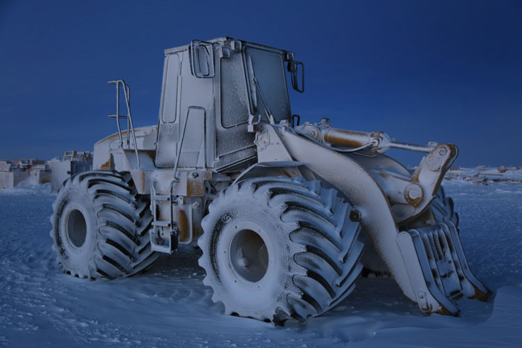frosted bulldozer outside at South Pole