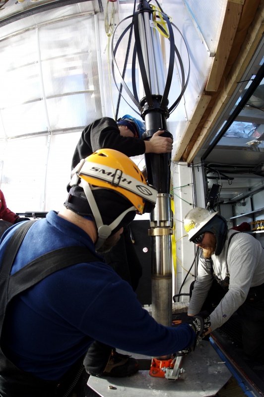 <span class="jb-title">To embed DOMs in the ice, a custom hot water drill was designed and used. The drill was specially designed at the UW-Madison Physical Sciences Lab for the IceCube project as a high-pressure hose that melts through the ice at astonishing speeds.</span><br/>